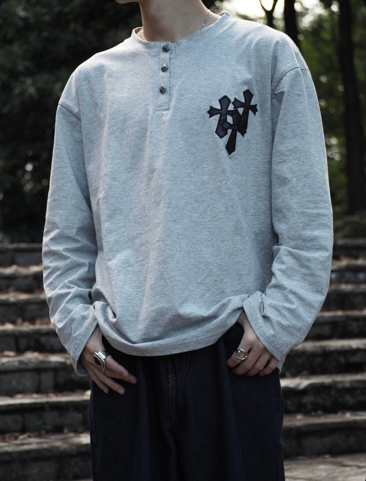 ワッフルヘンリーネックTシャツ TK0459