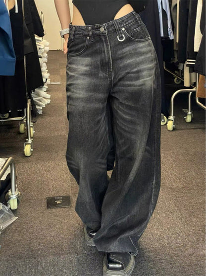 「毎日使える大人気定番◎・6サイズ」ブラックセミワイドデニムパンツ TK0001