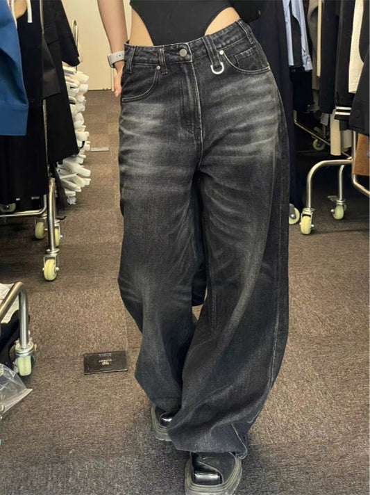 「毎日使える大人気定番◎・6サイズ」ブラックセミワイドデニムパンツ TK0001