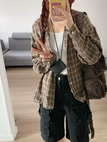 チェック柄 バイカラー 長袖シャツ TK0018