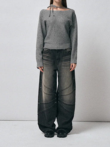 リボン付きオフショルダーニット TK0025