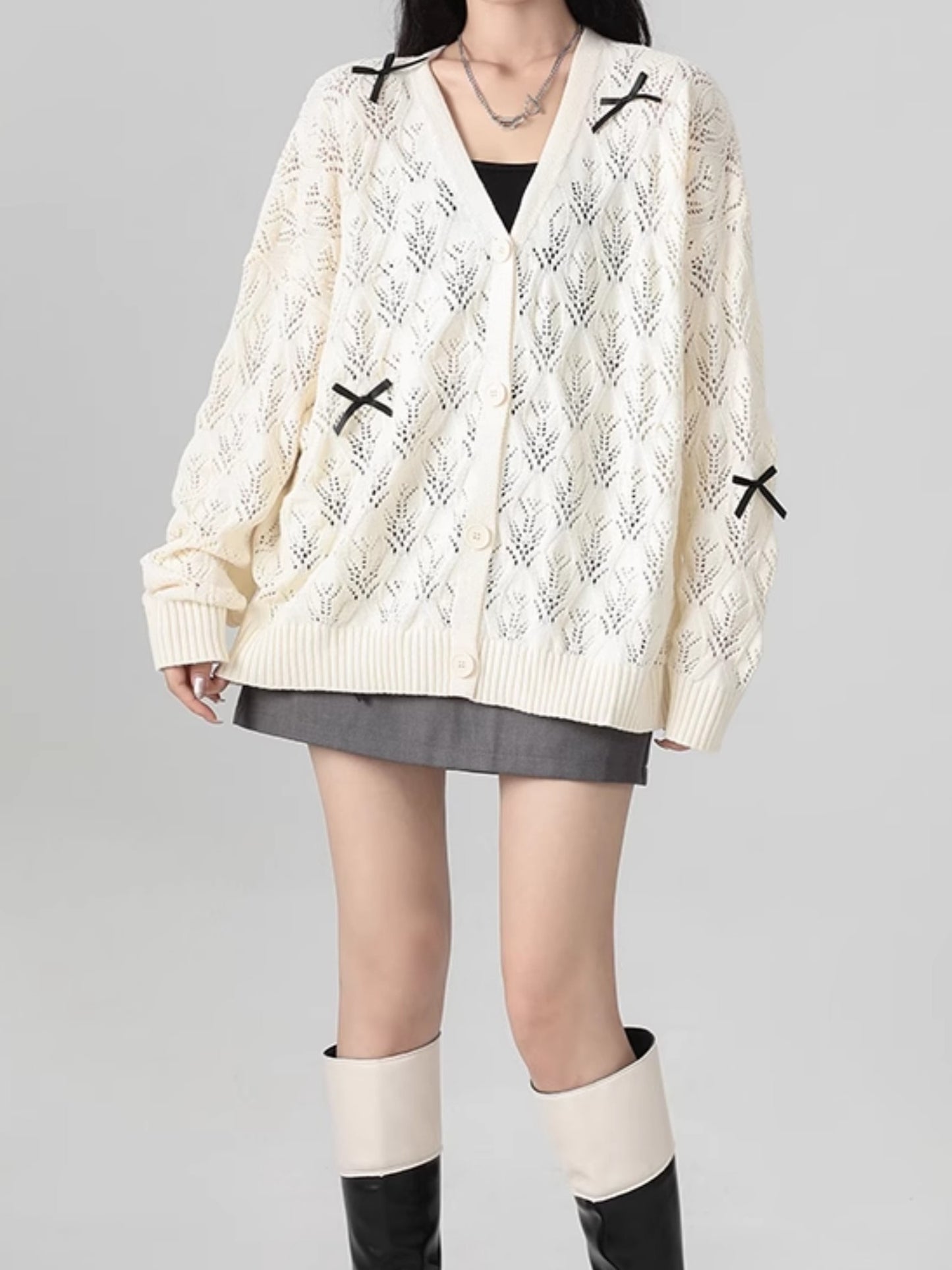 透かし編みリボンカーディガン TK0041