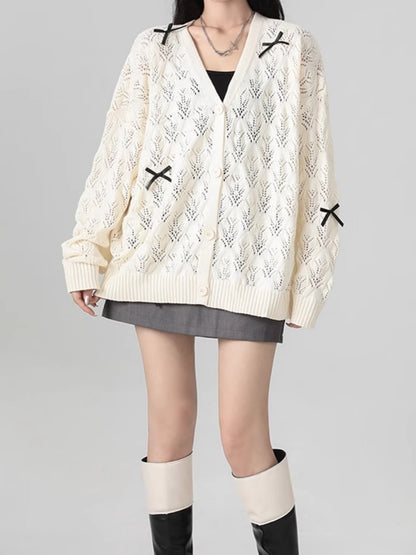 透かし編みリボンカーディガン TK0041