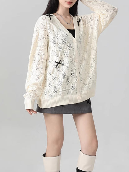 透かし編みリボンカーディガン TK0041