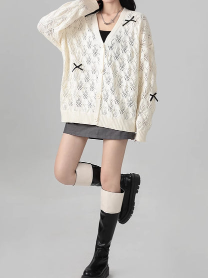 透かし編みリボンカーディガン TK0041