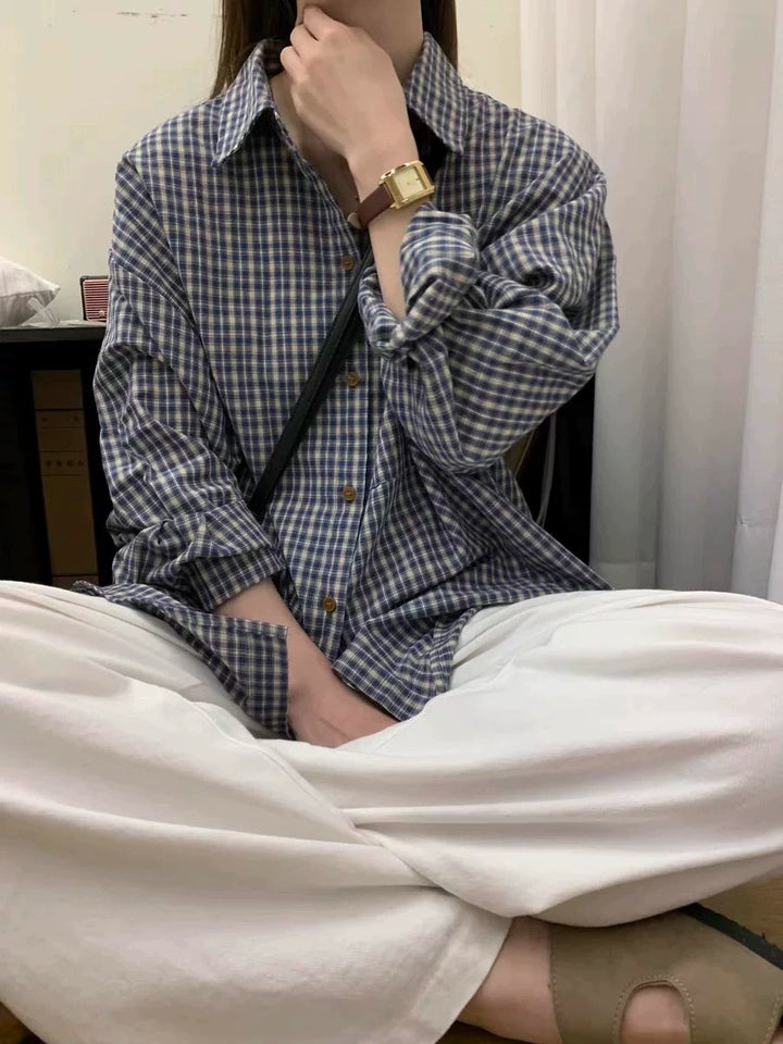ルーズフィットブルーチェックシャツ TK0043
