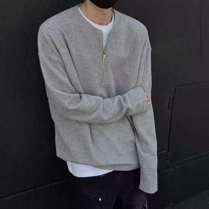 ワッフル編み ハーフジップ 長袖Tシャツ  TK0052