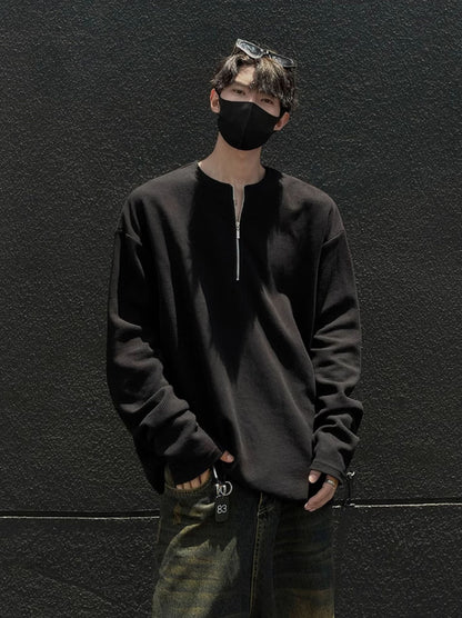ワッフル編み ハーフジップ 長袖Tシャツ  TK0052