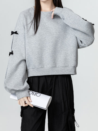 リボン付きクルーネック長袖スウェット TK0087