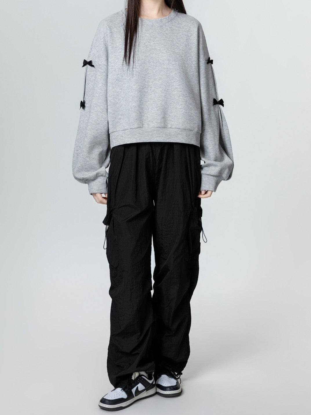 リボン付きクルーネック長袖スウェット TK0087