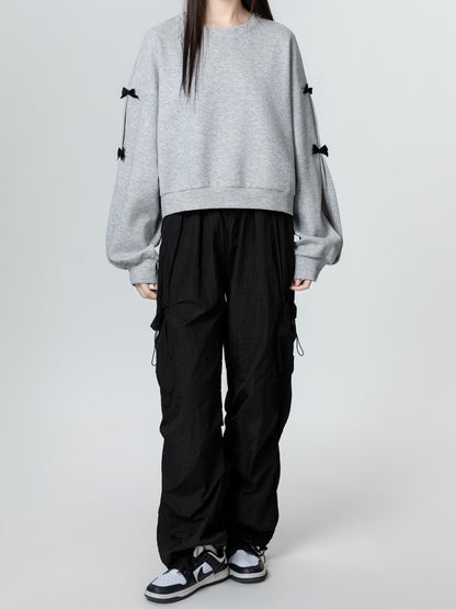 リボン付きクルーネック長袖スウェット TK0087