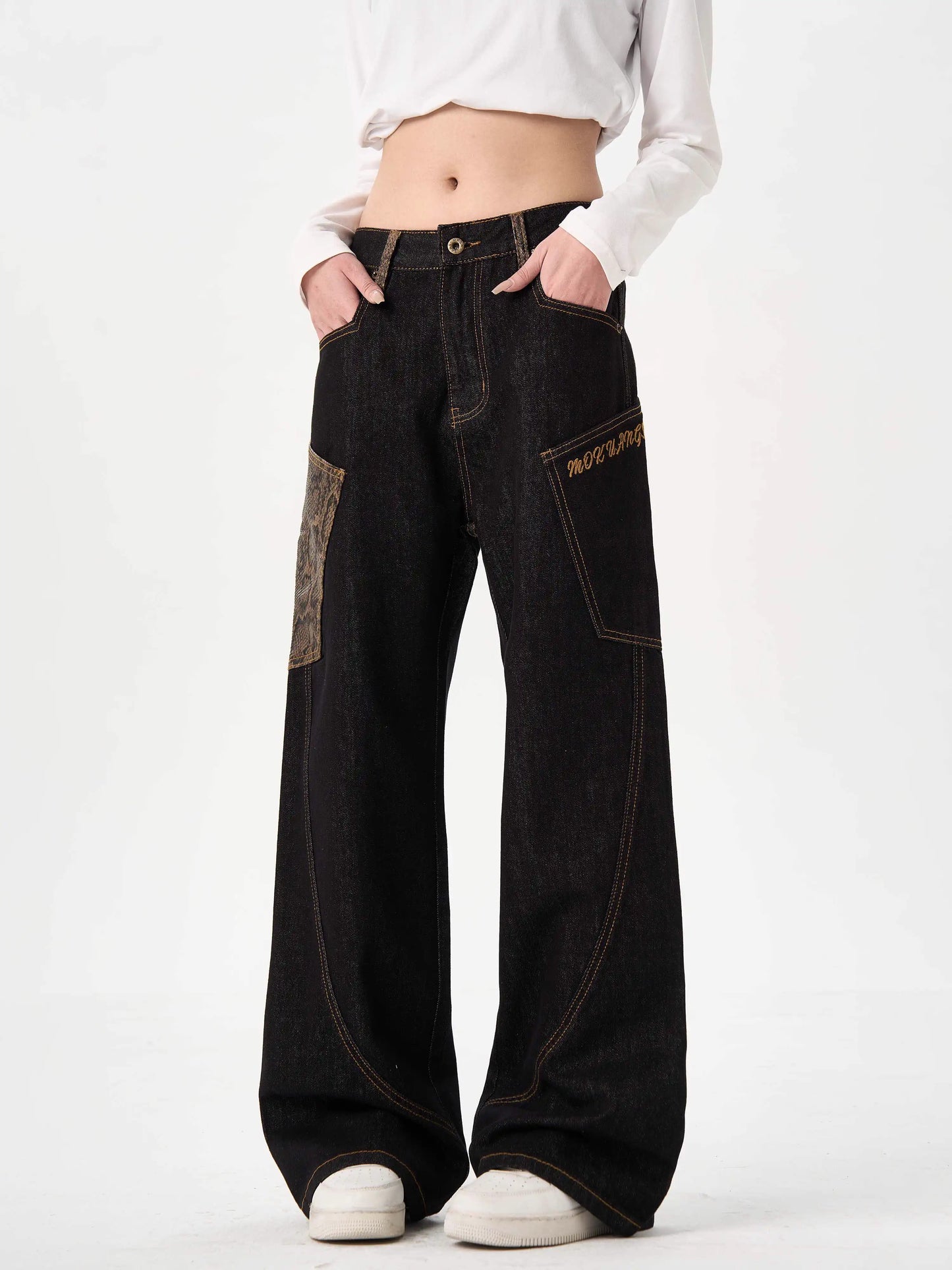 「人気No.1 」パイソン柄ステッチワイドパンツ TK0158