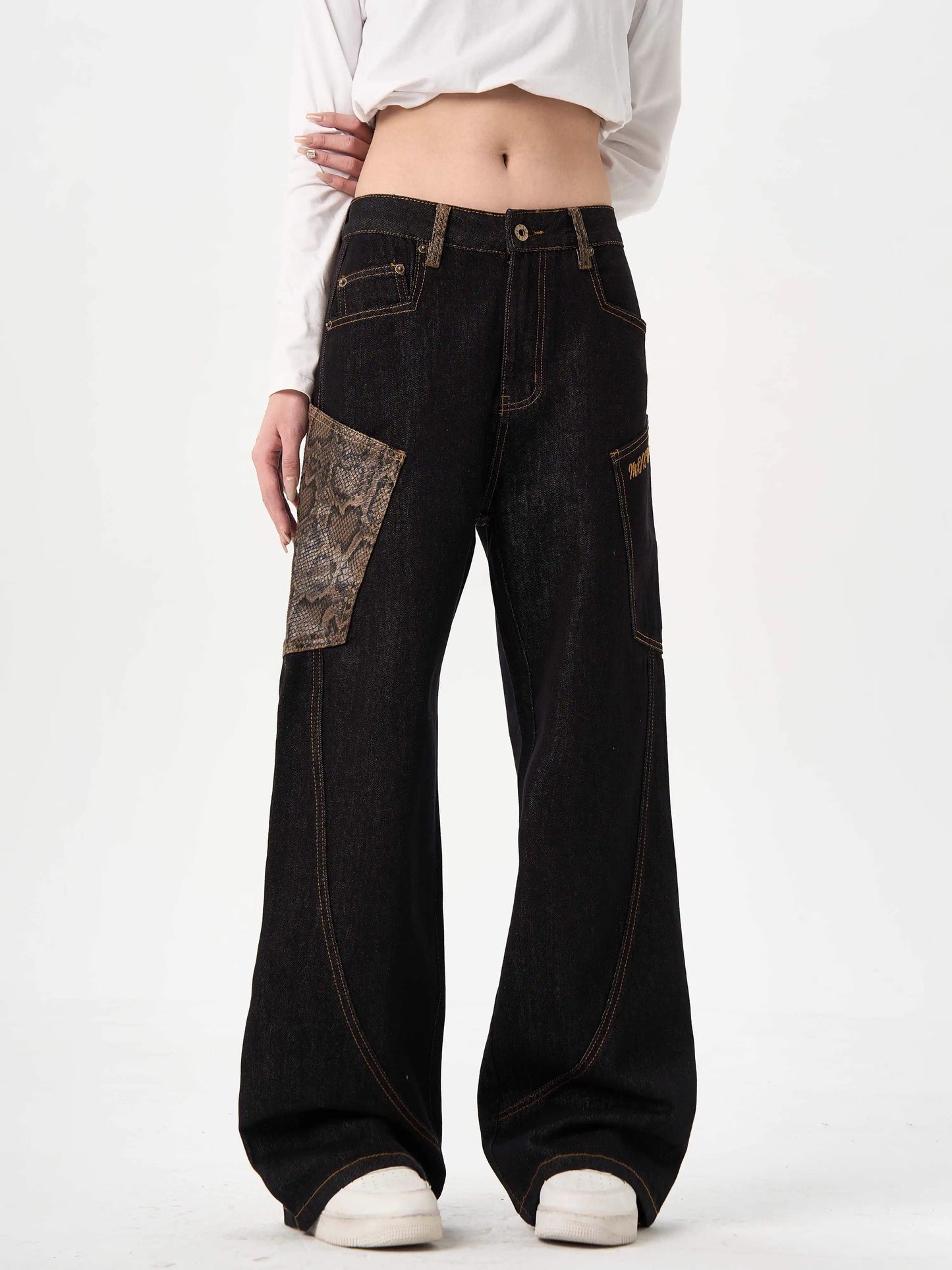 「人気No.1 」パイソン柄ステッチワイドパンツ TK0158