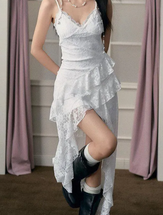 「１枚で着映える/程よい透け感」アシンメトリーキャミソールワンピース TK0173