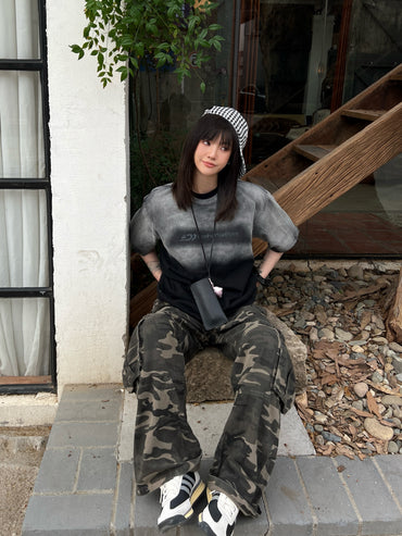 グラデーションプリント綿100％Tシャツ TK0178