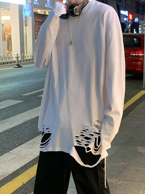 ダメージヘムロング丈Tシャツ TK0185