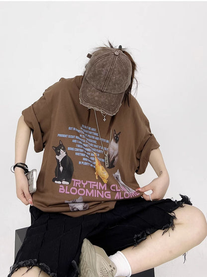 レトロ猫半袖Tシャツ TK0196