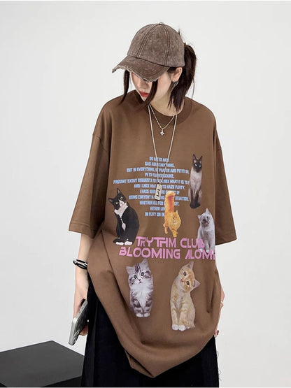 レトロ猫半袖Tシャツ TK0196