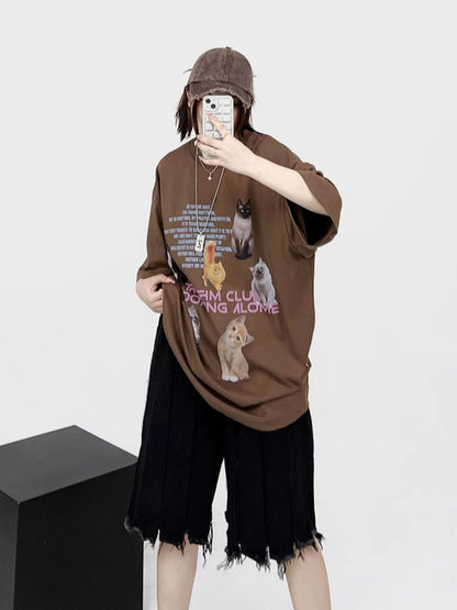 レトロ猫半袖Tシャツ TK0196