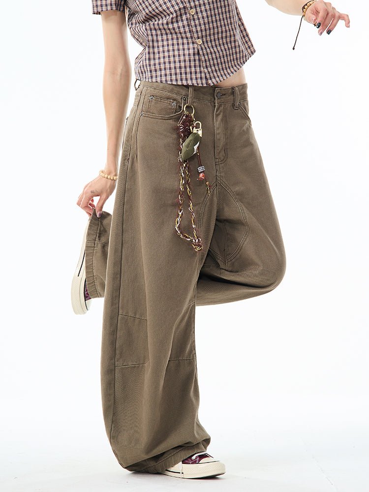 ブラウンカーブデザインワイドパンツ TK0214