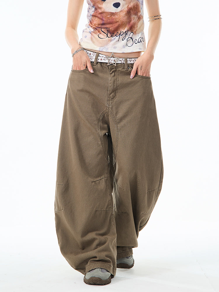 ブラウンカーブデザインワイドパンツ TK0214