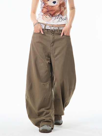 ブラウンカーブデザインワイドパンツ TK0214