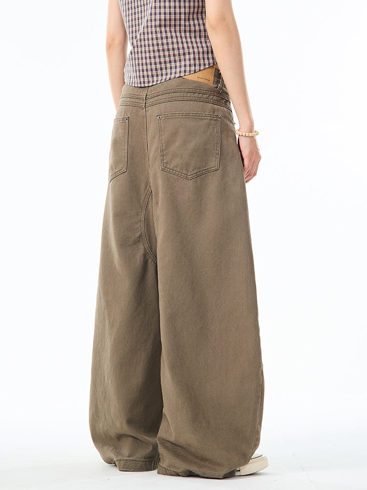 ブラウンカーブデザインワイドパンツ TK0214