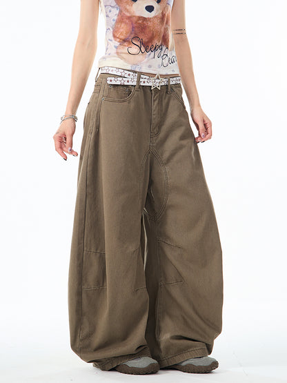 ブラウンカーブデザインワイドパンツ TK0214