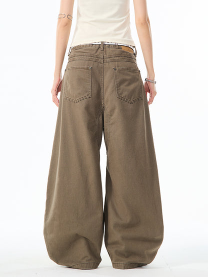 ブラウンカーブデザインワイドパンツ TK0214