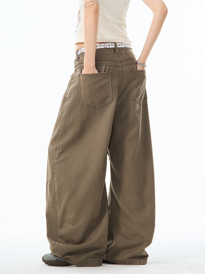 ブラウンカーブデザインワイドパンツ TK0214