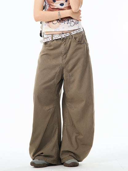 ブラウンカーブデザインワイドパンツ TK0214