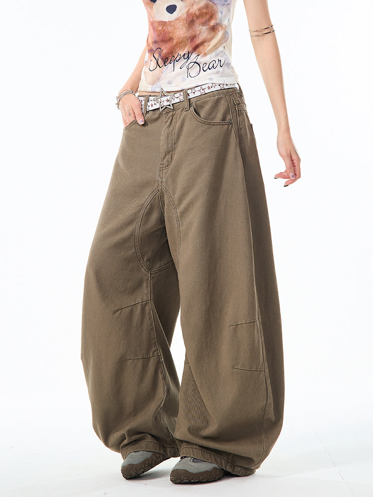 ブラウンカーブデザインワイドパンツ TK0214