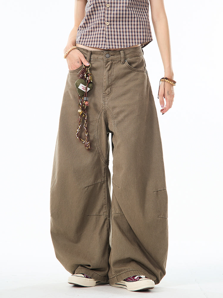 ブラウンカーブデザインワイドパンツ TK0214