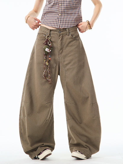 ブラウンカーブデザインワイドパンツ TK0214