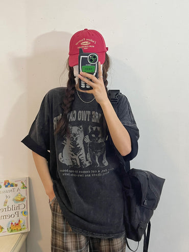 ネコプリントルーズ半袖Tシャツ TK0217