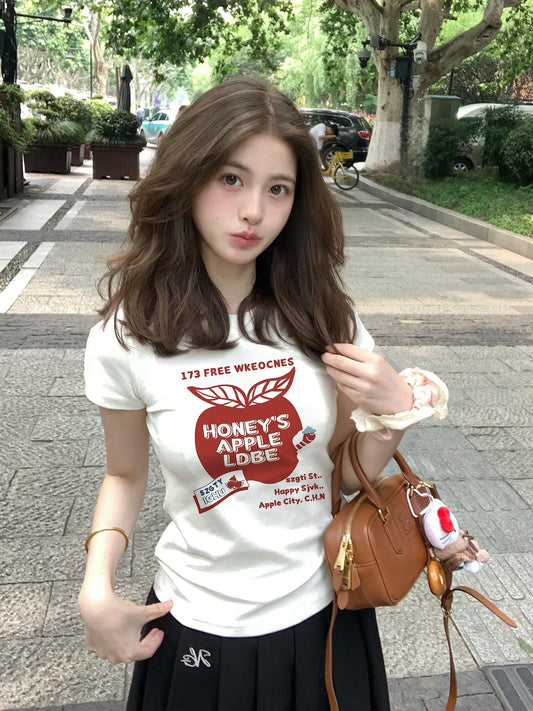 アップルプリントショルダーTシャツ TK0220