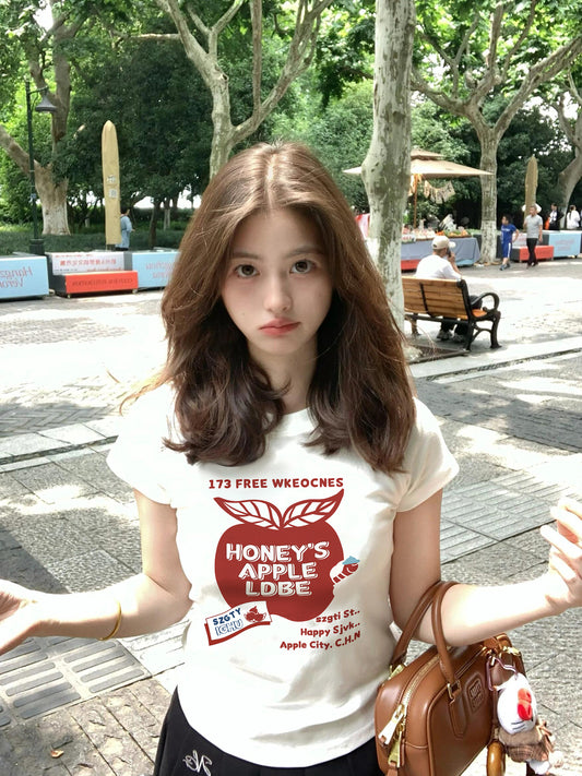 アップルプリントショルダーTシャツ TK0220