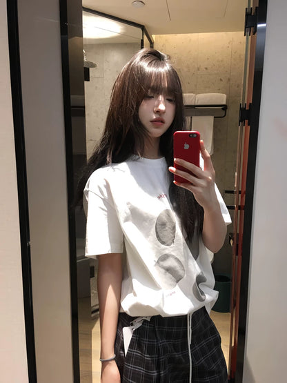 ホワイトアップルプリント半袖Tシャツ TK0221