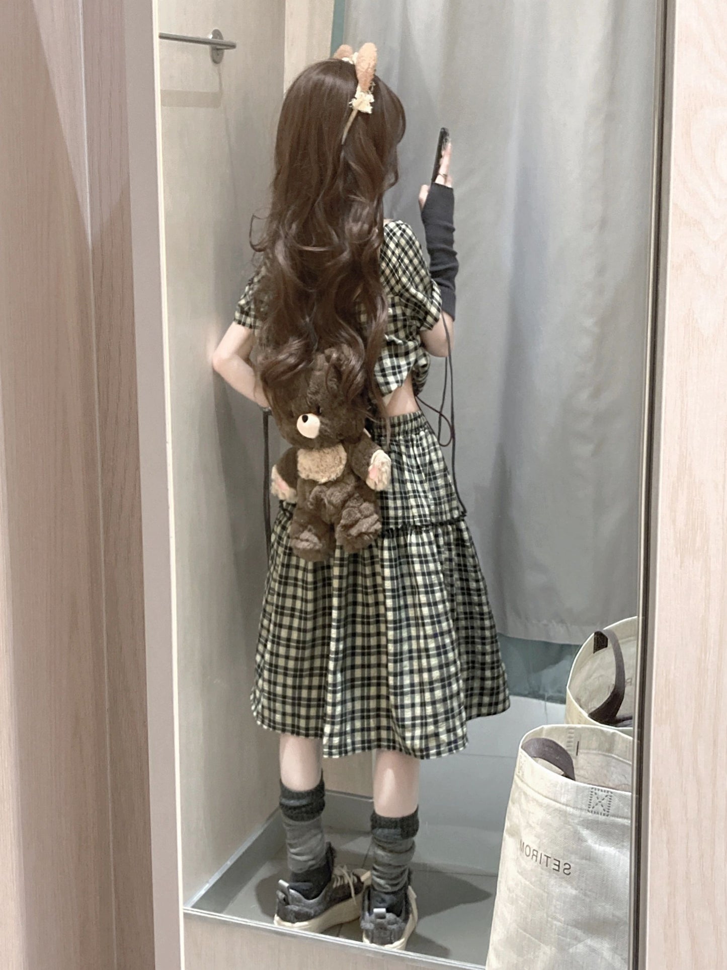 レトロチェックシャツスカートセット TK0223