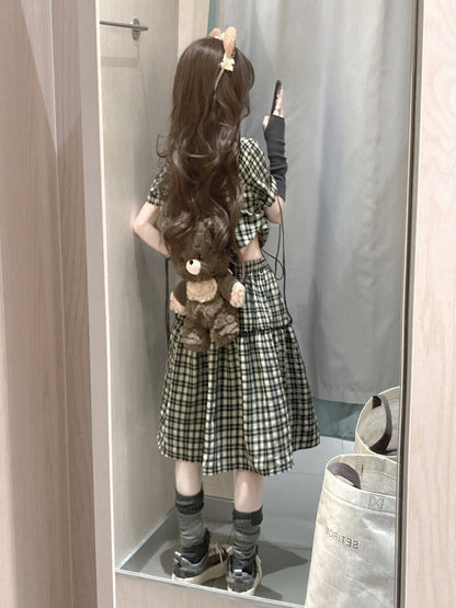 レトロチェックシャツスカートセット TK0223