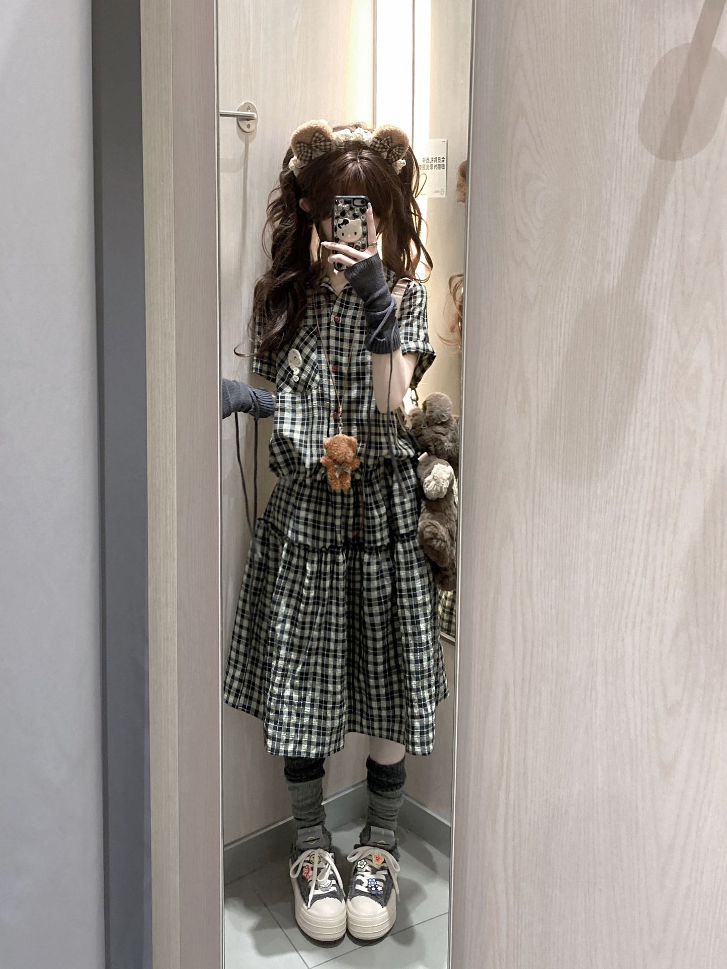 レトロチェックシャツスカートセット TK0223