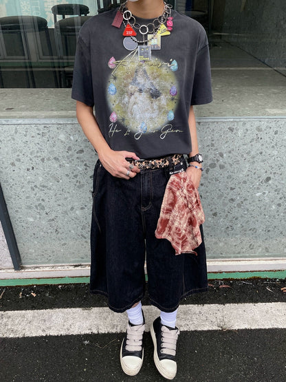 スカーフ付きデニムワイド七分パンツ TK0229