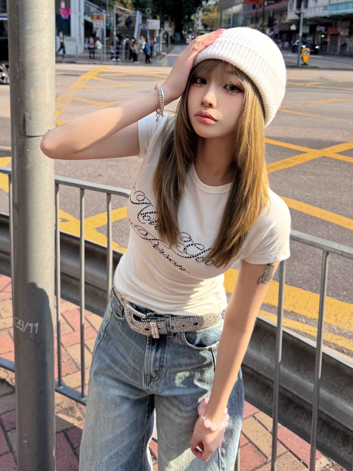 ラインストーンロゴショートTシャツ TK0232