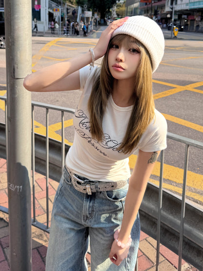 ラインストーンロゴショートTシャツ TK0232