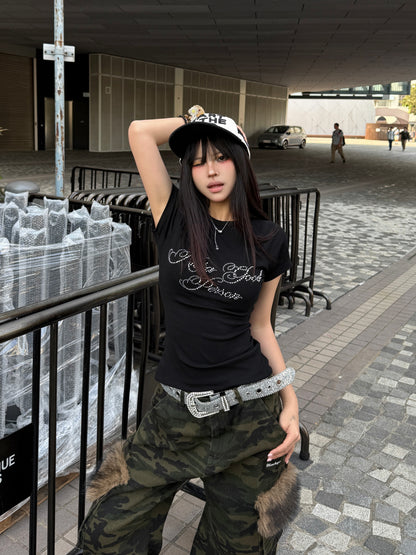 ラインストーンロゴショートTシャツ TK0232