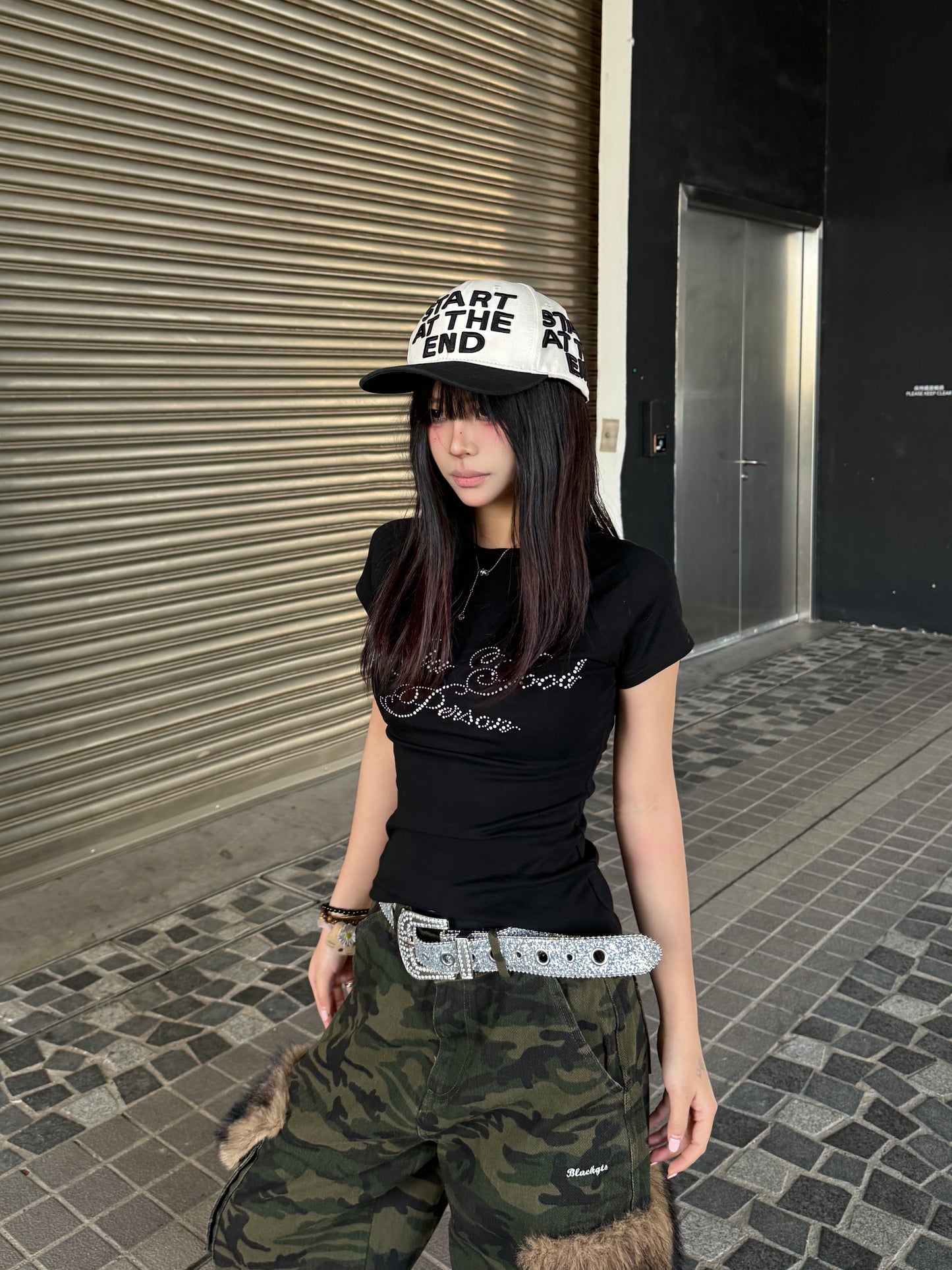 ラインストーンロゴショートTシャツ TK0232