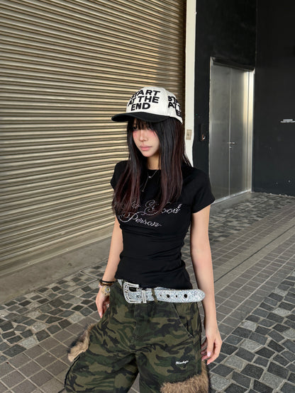 ラインストーンロゴショートTシャツ TK0232