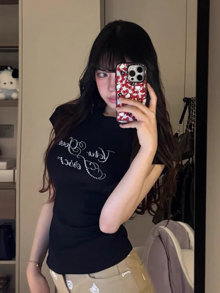 ラインストーンロゴショートTシャツ TK0232
