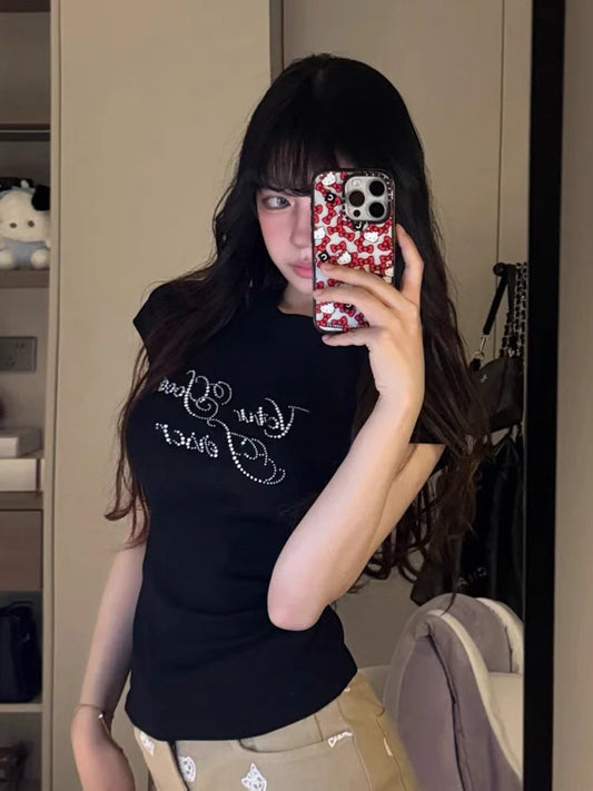 ラインストーンロゴショートTシャツ TK0232