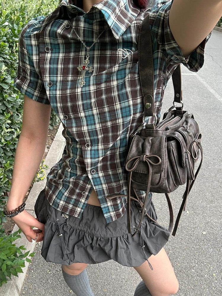 ボーダー柄ロゴ刺繍ショート丈Tシャツ TK0233